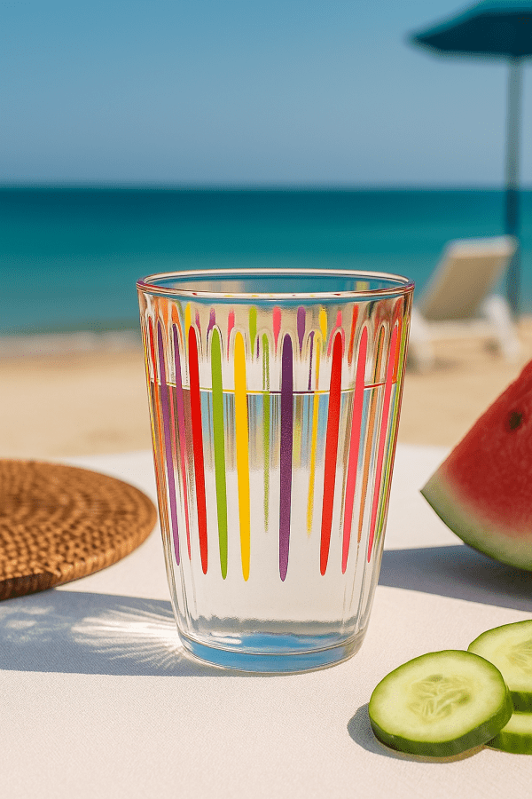 Σετ 6 Γυάλινα Ποτήρια Rakle Stripes Multicolor 395ml – Πολύχρωμο Καλοκαιρινό Design για Δροσερά Ροφήματα